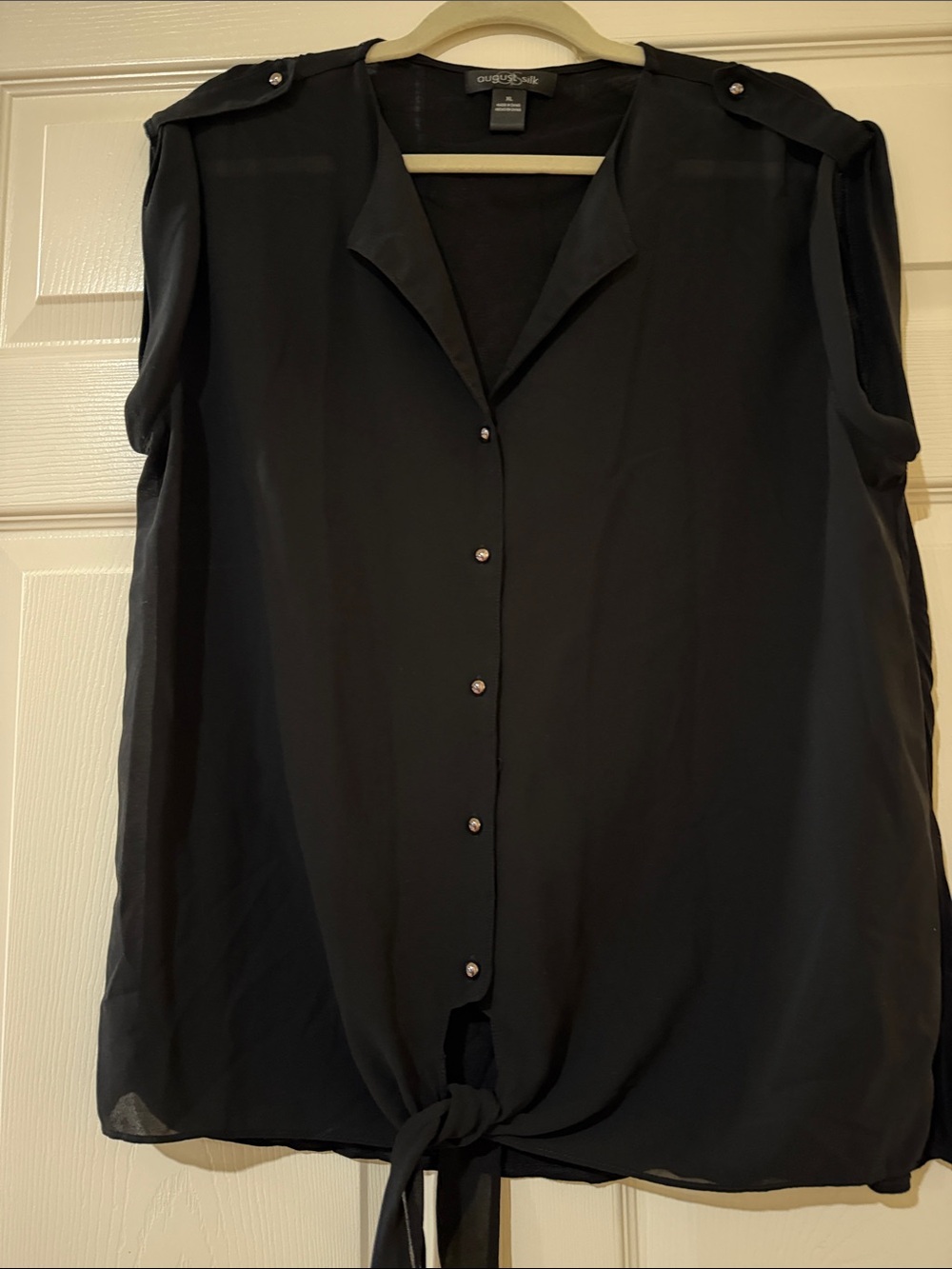 august silk Black Sleeveless Button-Front Tie-Hem Blouse